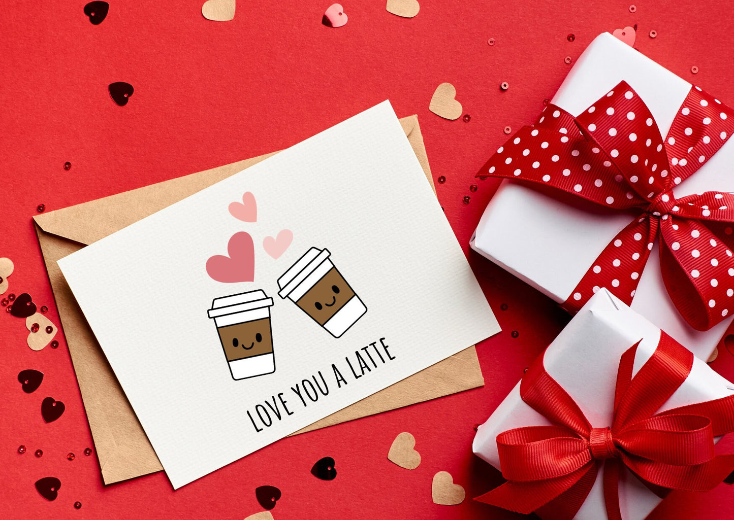 Love you a latte, coffee valentine's day card, anniversary card