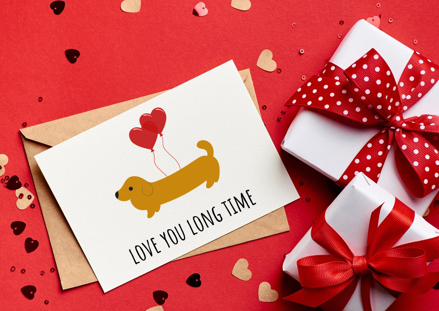 Love you long time, sausage dog valentine's day, anniversary card